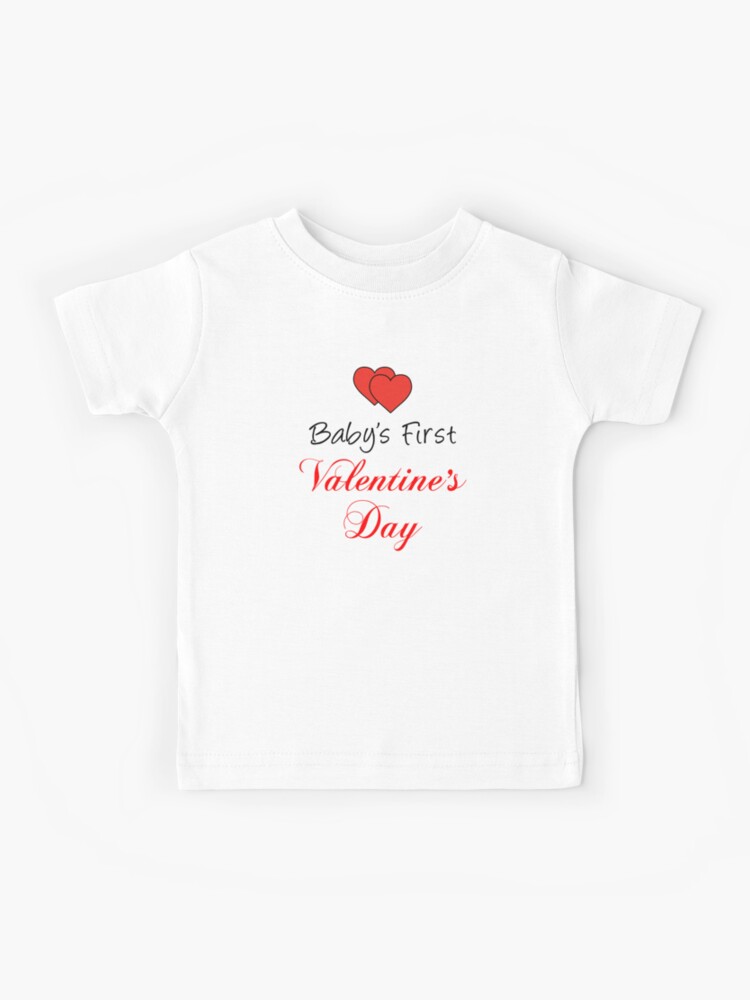 Baby s First Valentine s Day With Hearts Kids T Shirt for Sale by jaycartoonist Redbubble