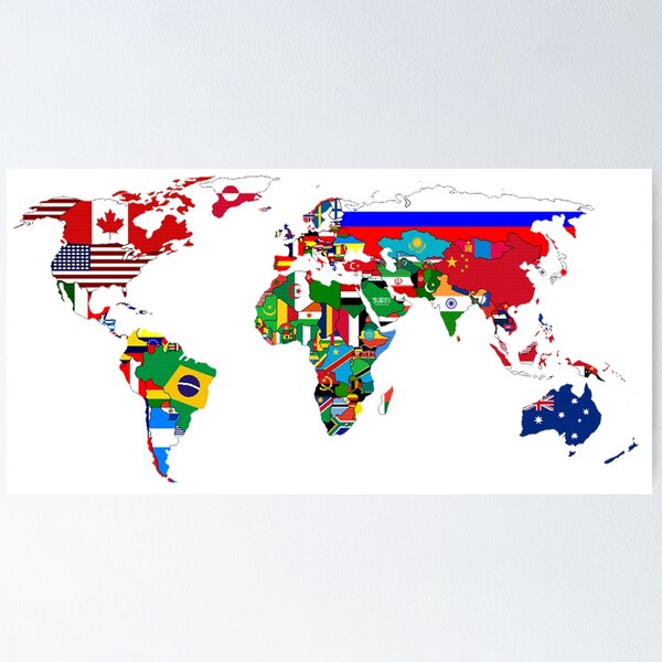Poster Illustration des drapeaux de pays nationales sur la carte du monde