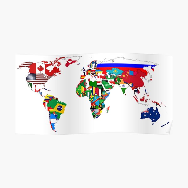 World Flags Map Poster