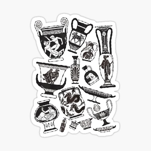 Greek Pottery - black and white Sticker