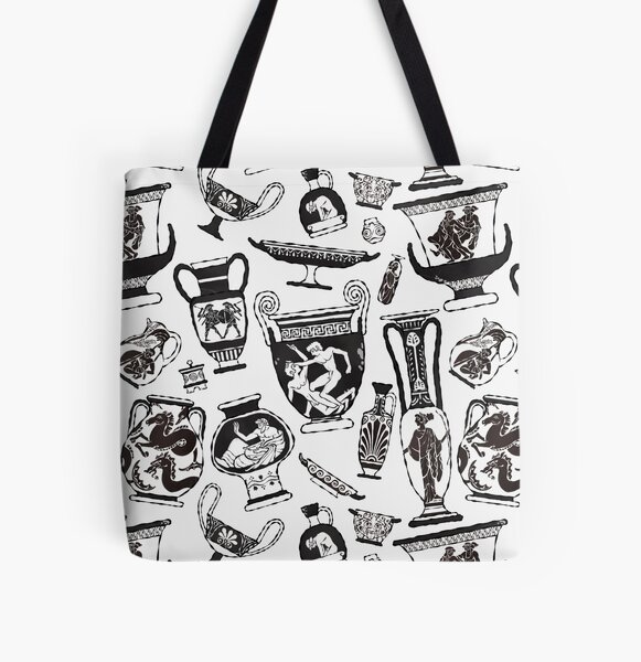 Ancient Greek Pottery - black and white All Over Print Tote Bag
