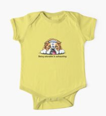 Being Adorable Bulldog Blue Short Sleeve Baby One-Piece