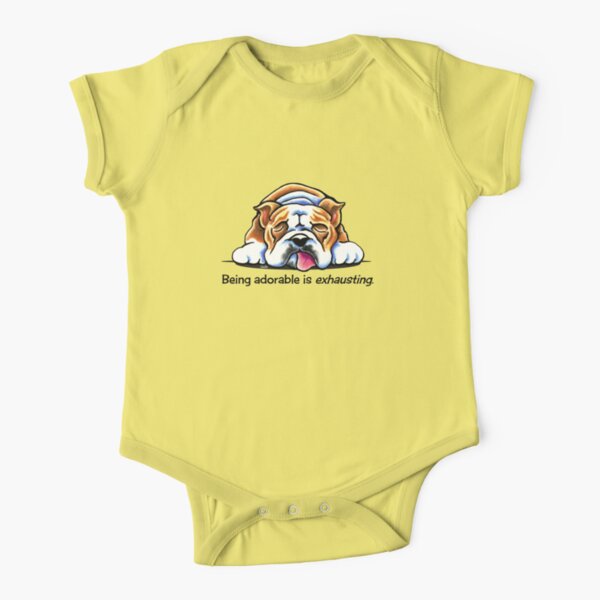 Being Adorable Bulldog Blue Short Sleeve Baby One-Piece