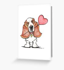 Basset Hound w/ Heart Balloon Greeting Card