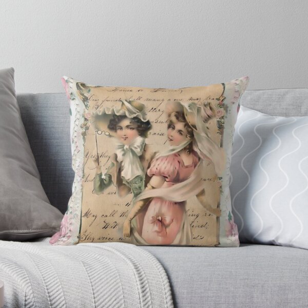 Two Ladies Lace and Roses Throw Pillow