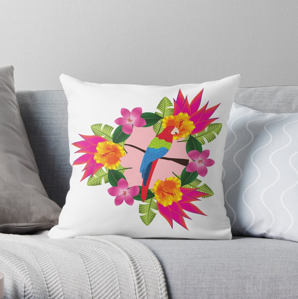 Tropical parrot design Throw Pillow