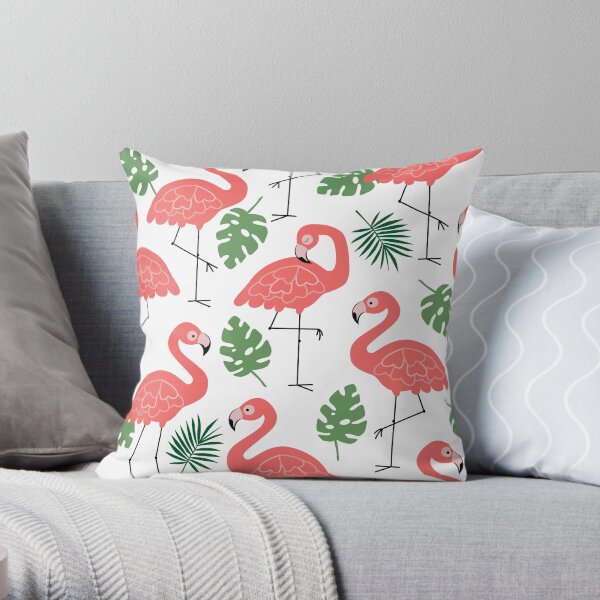 Let's Flamingo with Plants Throw Pillow