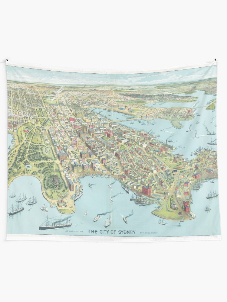 Alternate view of Historic Map of Sydney 1888 – Birdseye of the Harbour City Tapestry
