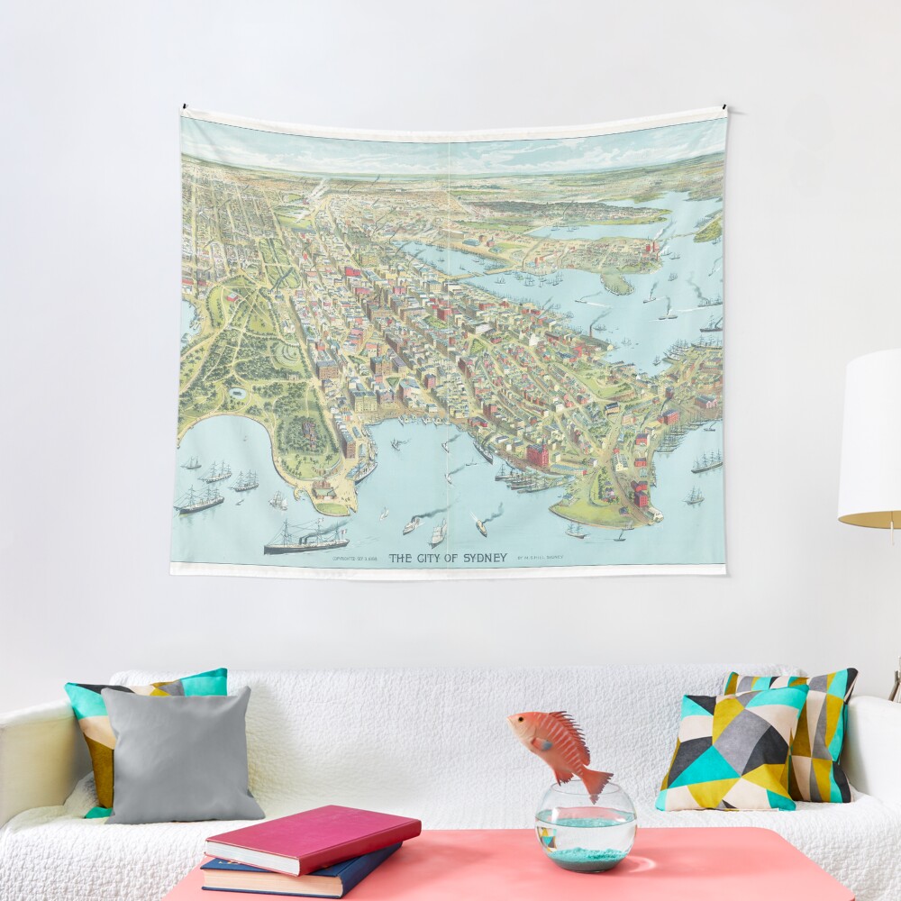 Historic Map of Sydney 1888 – Birdseye of the Harbour City Tapestry
