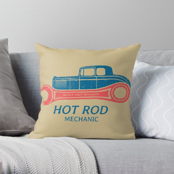 Hot Rod Mechanic Throw Pillow
