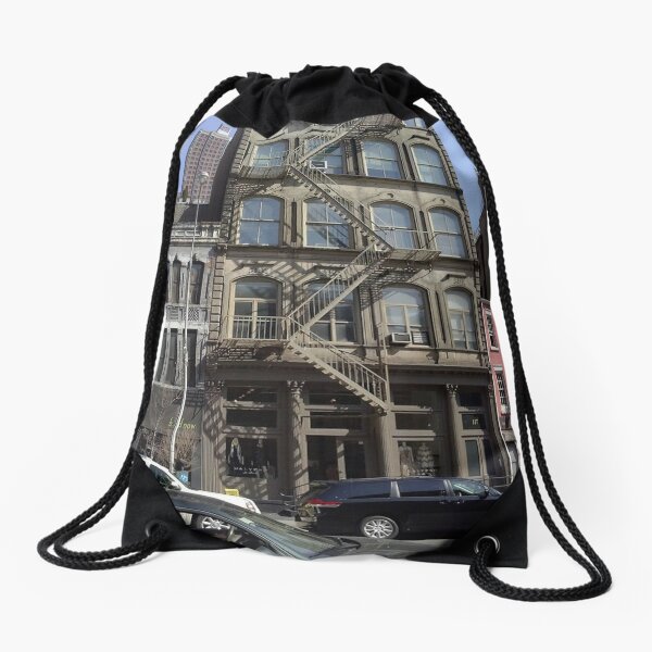 #facade, #windows, #architecture, #street, #city, #town, #LocalLandmark, #downtown, #NewYorkCity, #NYC Drawstring Bag