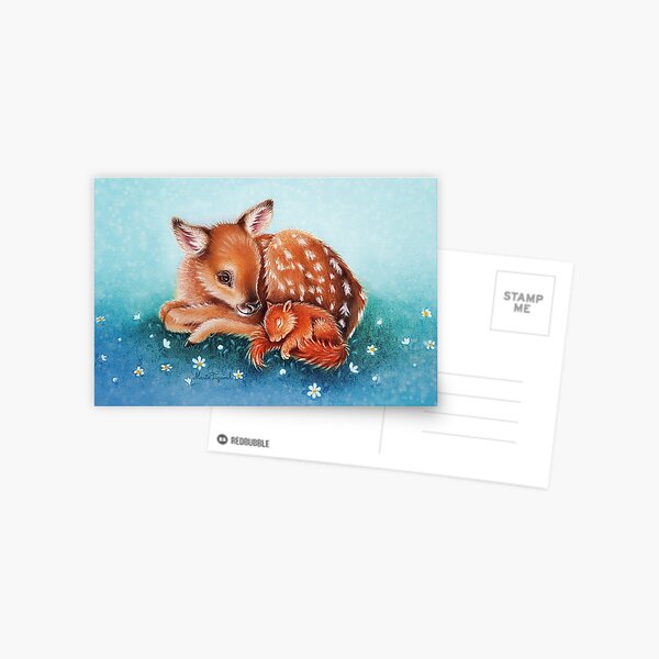 Deer & squirrel by Maria Tiqwah Postcard