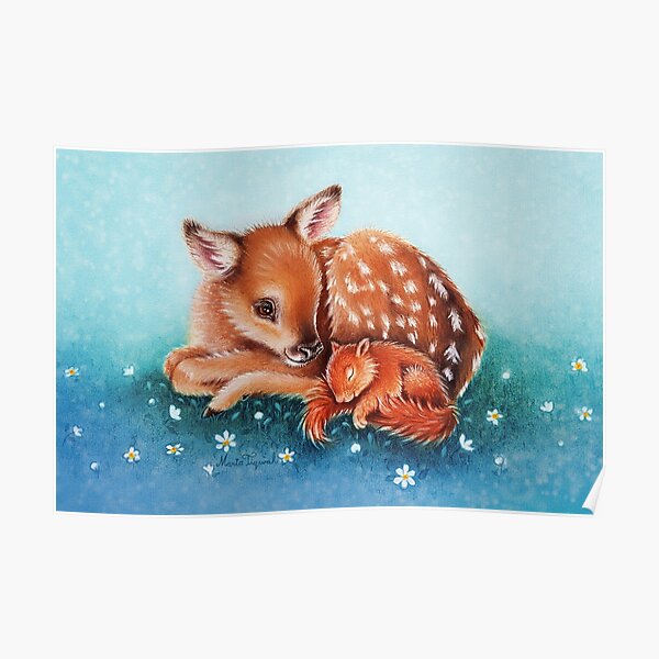 Deer & squirrel by Maria Tiqwah Poster