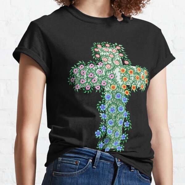 Kreuz mit Blumen und Ranken Classic T-Shirt