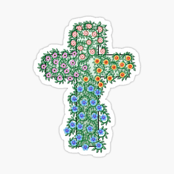 Kreuz mit Blumen und Ranken Sticker