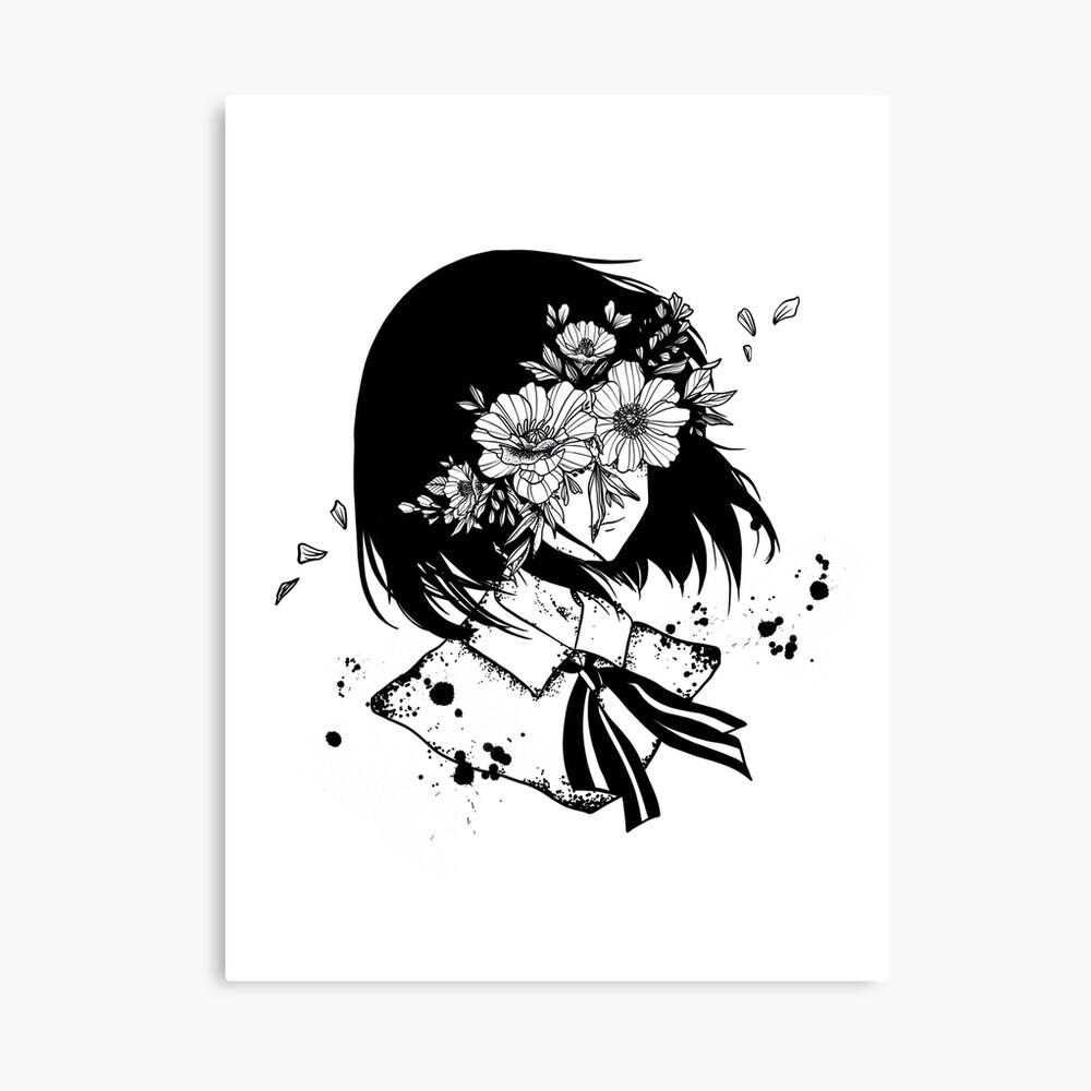 Anime flower girl black and white 