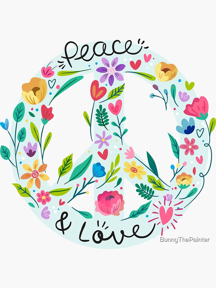 Peace And Love Floral Sign by BunnyThePainter