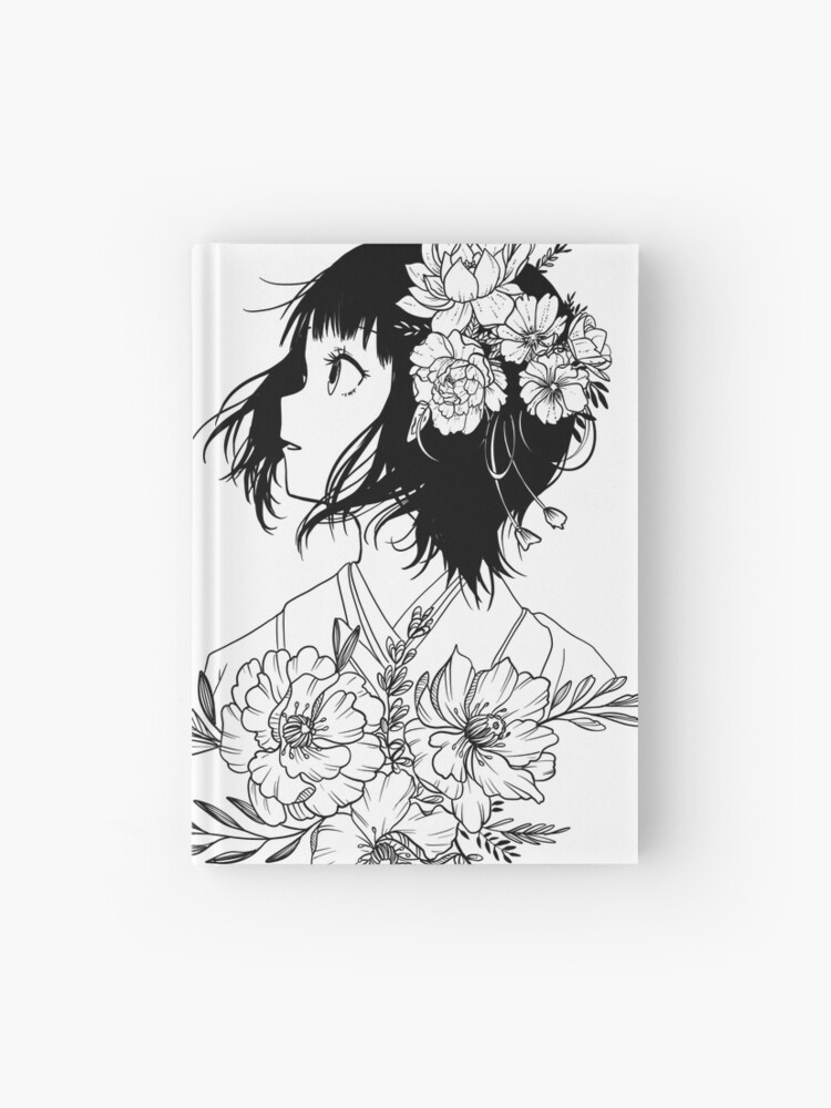 Premium AI Image  Head of flowers Flowers on hair Anime face drawing Cute girl  drawing