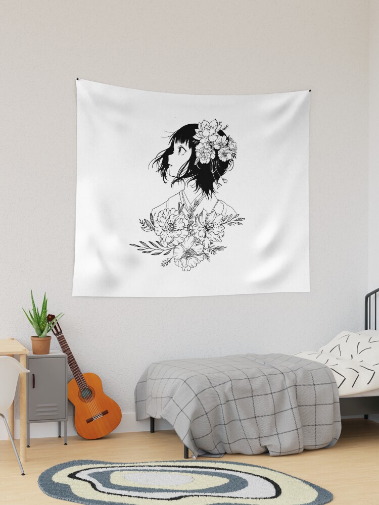 Black and discount white anime tapestry