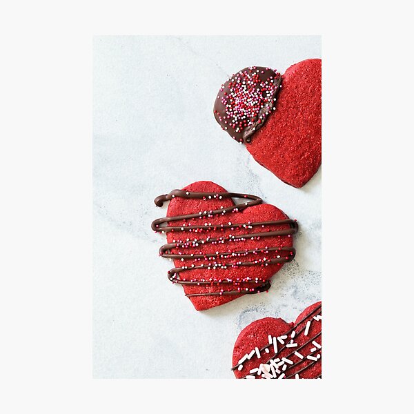 Trio of Red Velvet Heart Cookies Photographic Print