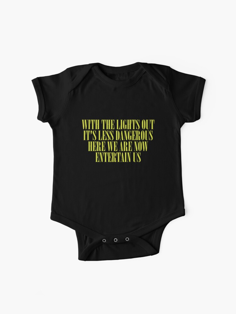 Lyrics Here We Are Now Entertain Us Baby One Piece By Threeampersands Redbubble