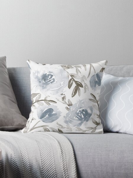 Item preview, Loose florals in dusty blue and taupe designed and sold by Anya-D.