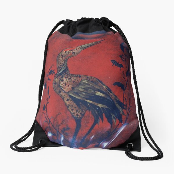 #Heron, #bird, #painting, #art, #colorimage, #clothing, # ancient, #spirituality Drawstring Bag