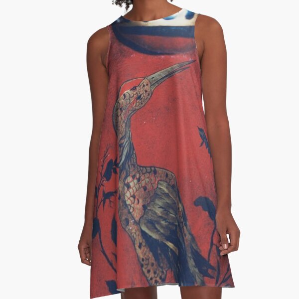 #Heron, #bird, #painting, #art, #colorimage, #clothing, # ancient, #spirituality A-Line Dress