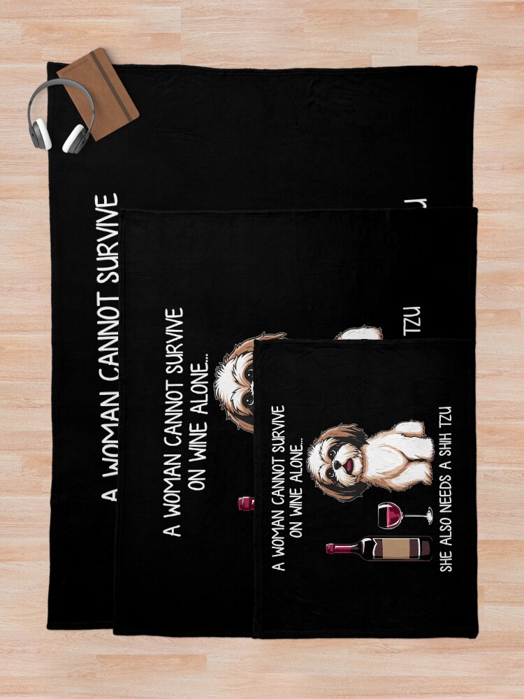 Alternate view of Shih Tzu and wine Funny Dog Throw Blanket