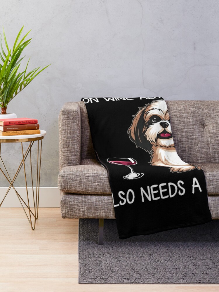 Alternate view of Shih Tzu and wine Funny Dog  Throw Blanket