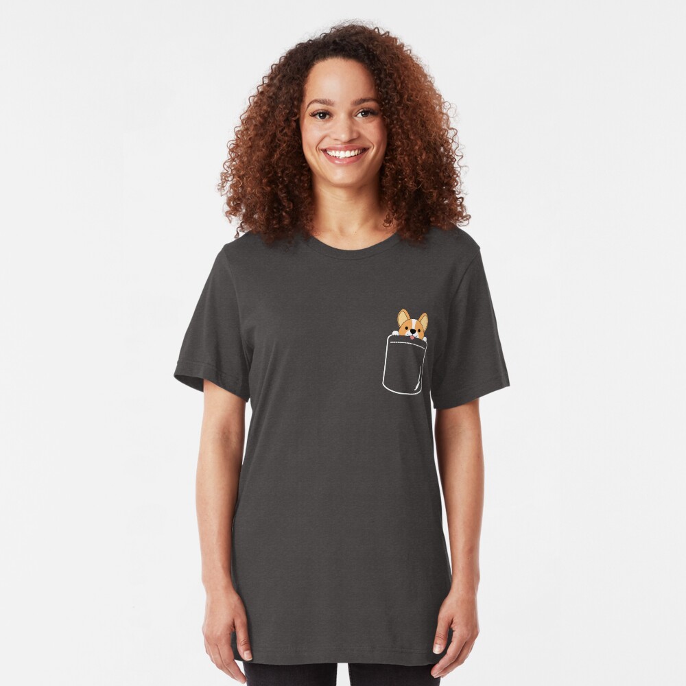 Smiling Corgi In Pocket Slim Fit T-Shirt