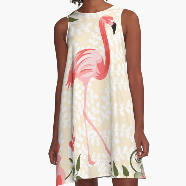 Flamingo with Flowers Illustration A-Line Dress