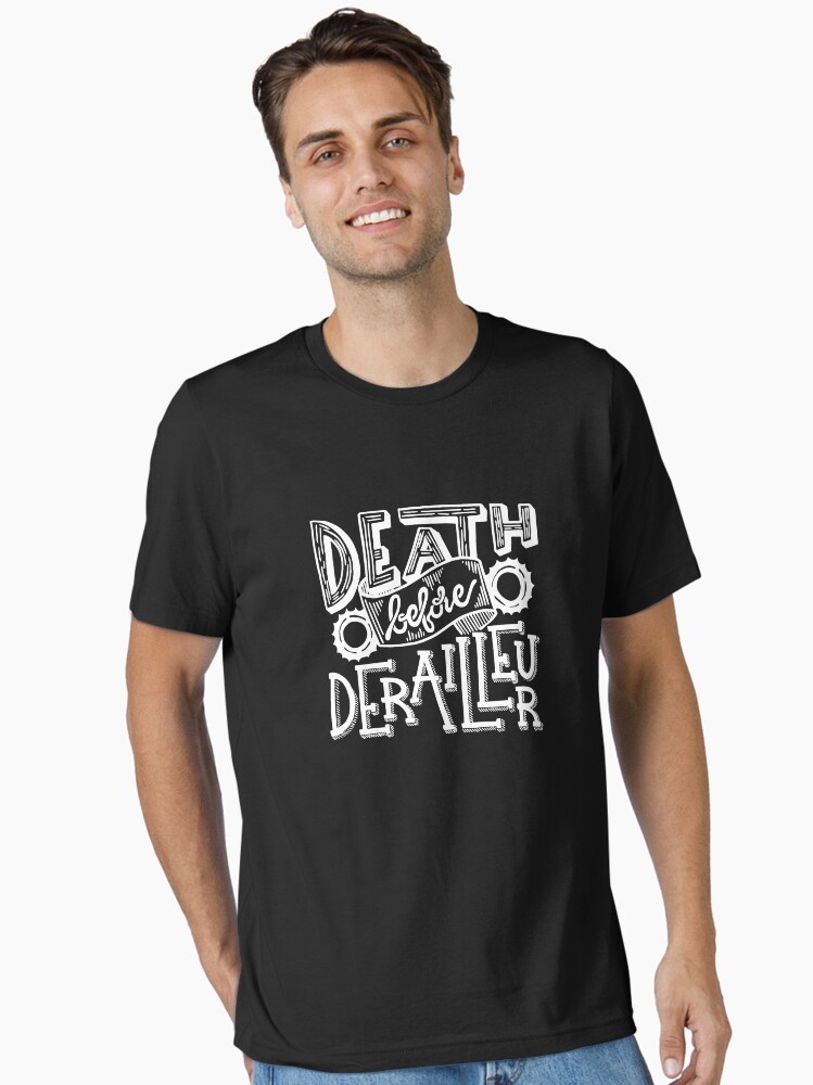Thumbnail 1 of 7, Essential T-Shirt, Death Before Derailleur Fixed Gear - White designed and sold by tinytenacious.