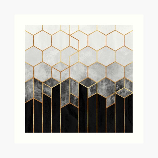 Charcoal Hexagons Art Print