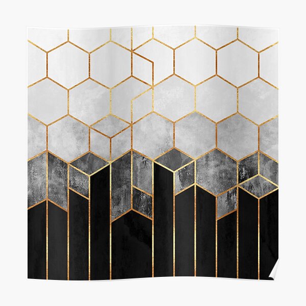 Charcoal Hexagons Poster