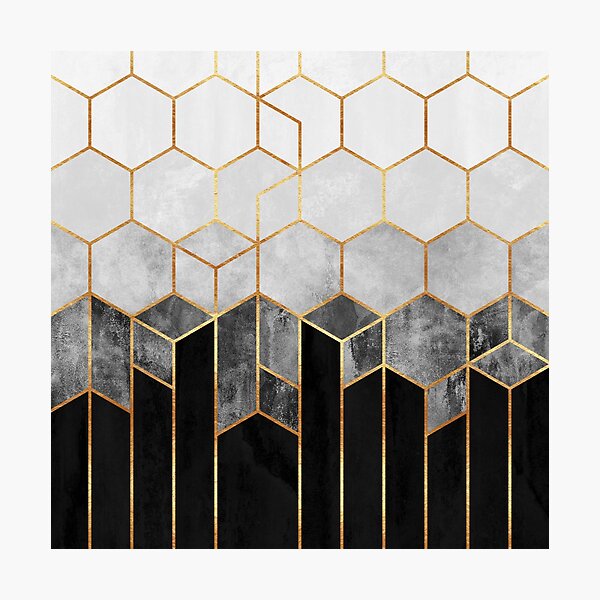 Charcoal Hexagons Photographic Print