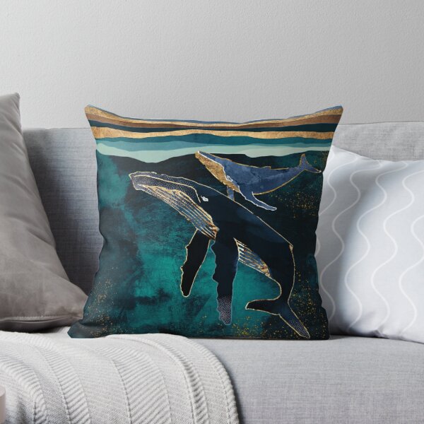 Moonlit Whales Throw Pillow