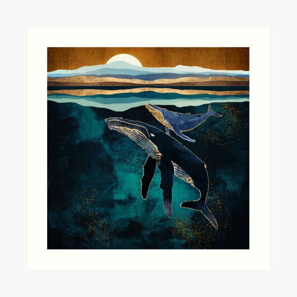Moonlit Whales Art Print