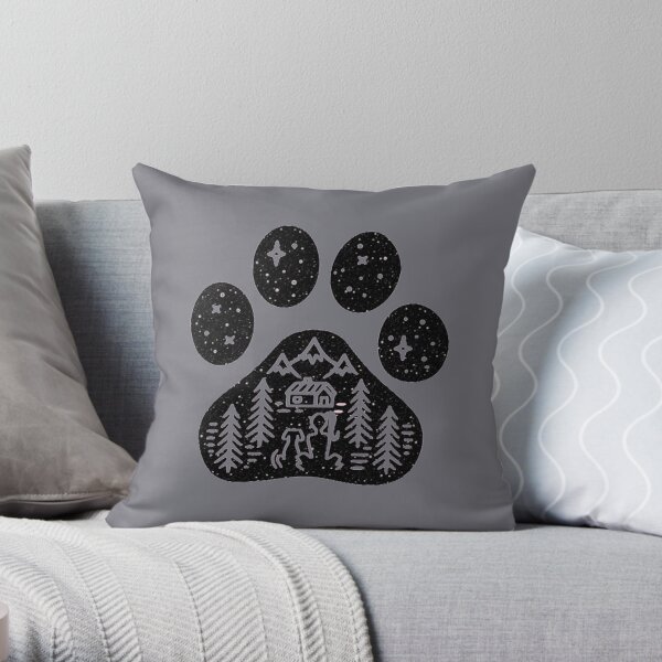 Camping hiking climbing outdoors dog paw Throw Pillow