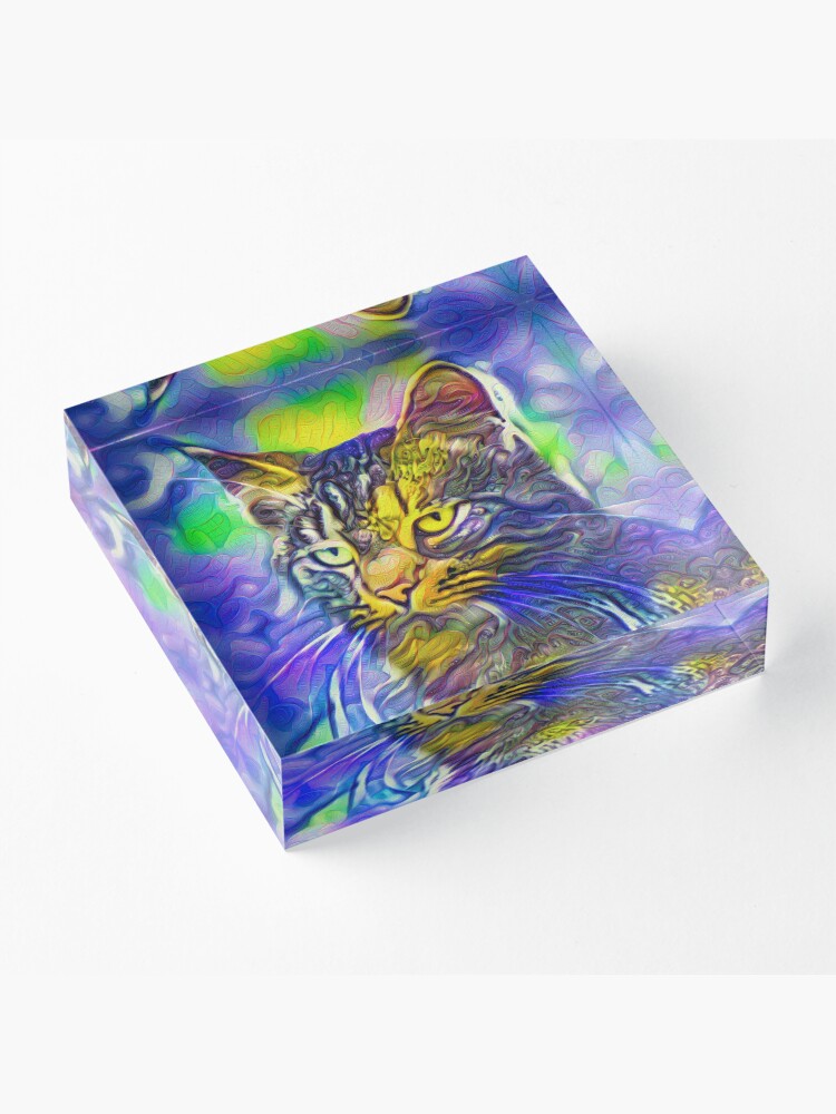 Alternate view of Artificial neural style iris flower cat Acrylic Block