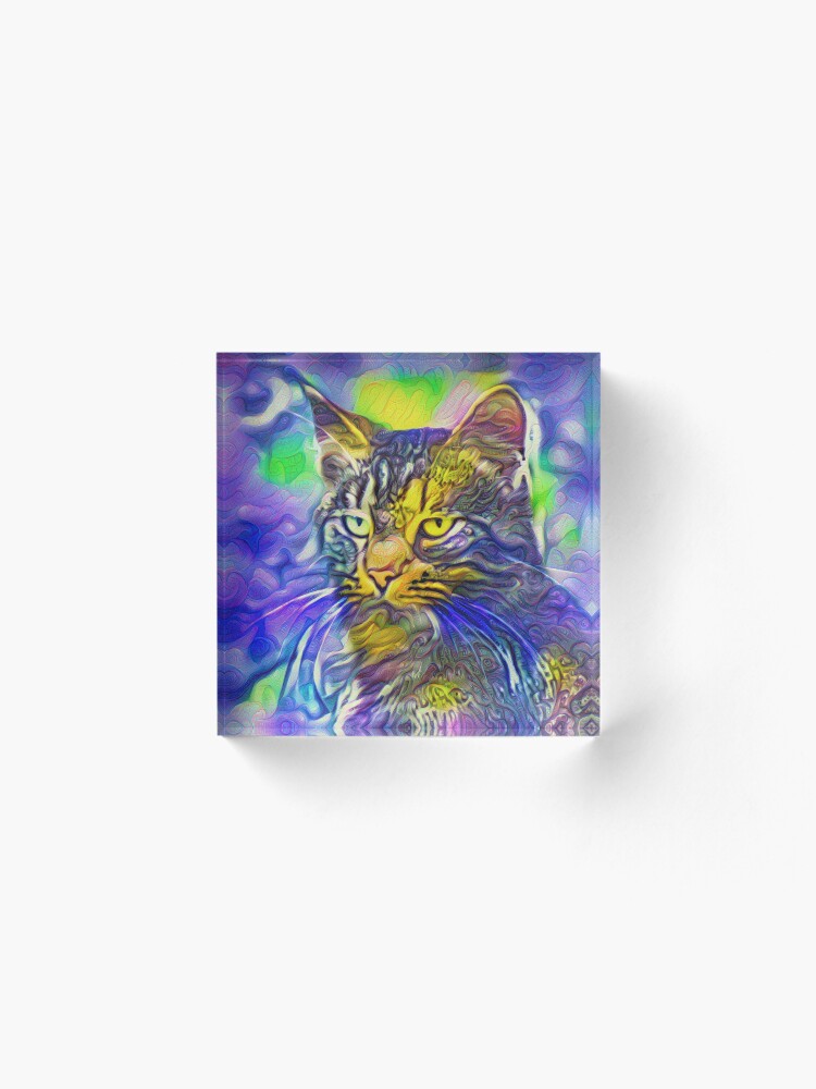 Alternate view of Artificial neural style iris flower cat Acrylic Block