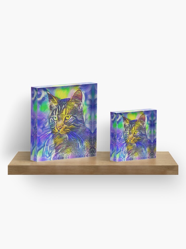 Alternate view of Artificial neural style iris flower cat Acrylic Block