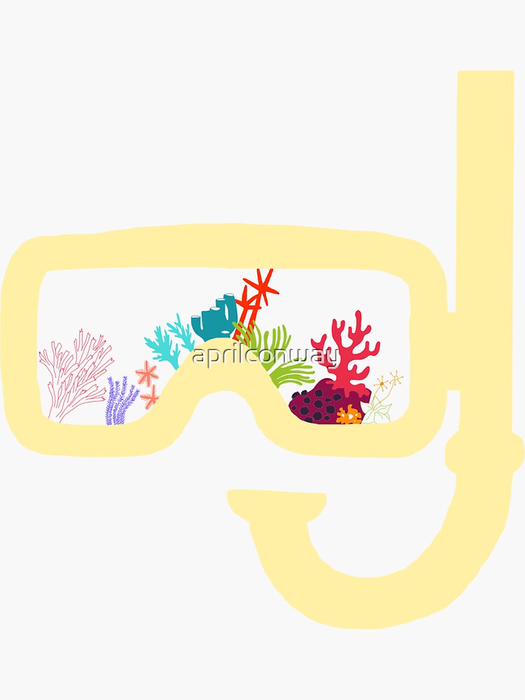 Thumbnail 3 of 3, Sticker, yellow snorkel with coral reef designed and sold by aprilconway.