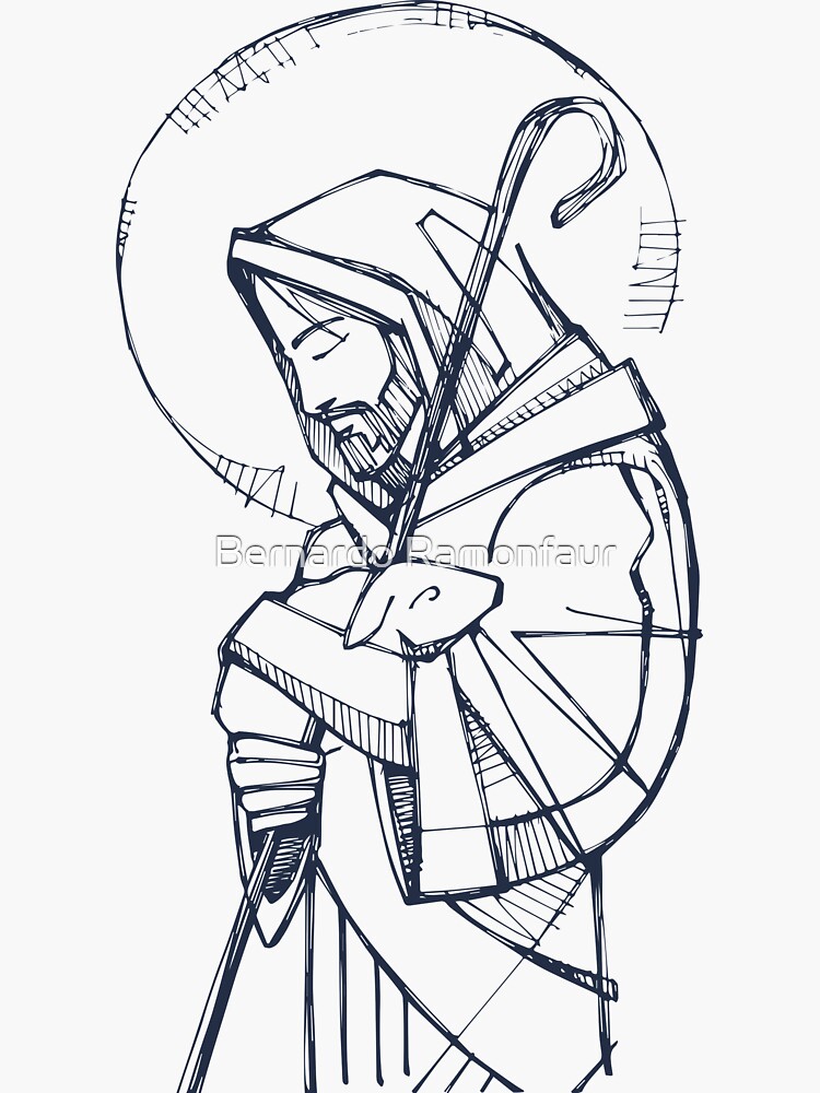 Jesus Christ Good Shepherd ink illustration by bernardojbp