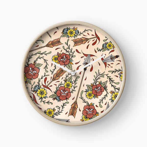 Tattoo Arrow and Flowers Clock