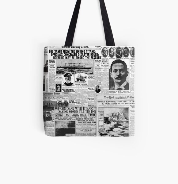 Antique Titanic Newspaper Headlines Pattern All Over Print Tote Bag