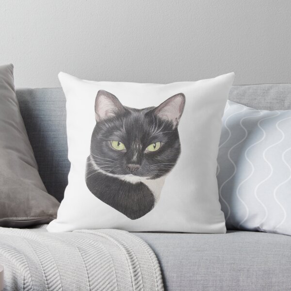 Coussin Dessin Au Chat Au Crayon De Couleur Calico Gingembre Blanc Et Noir Par Kathrynroseart Redbubble