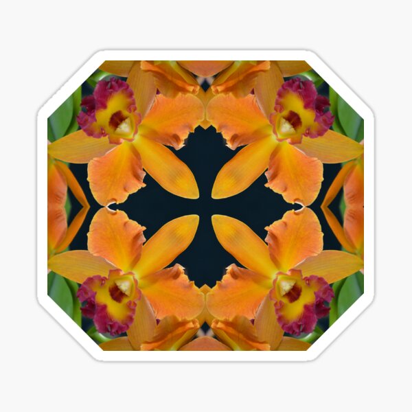 yellow-orange Cymbidium Orchid Kaleidoscope Sticker