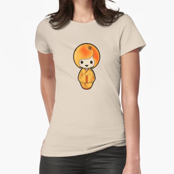 Peach Kokeshi Doll Fitted T-Shirt