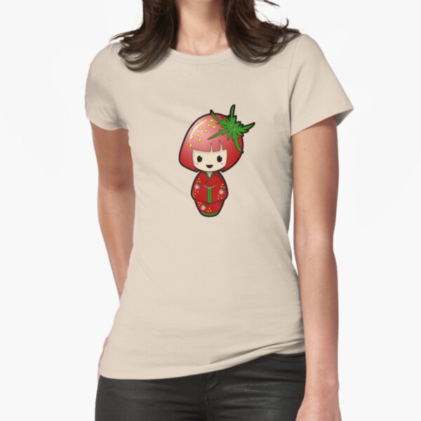 Strawberry Kokeshi Doll Fitted T-Shirt